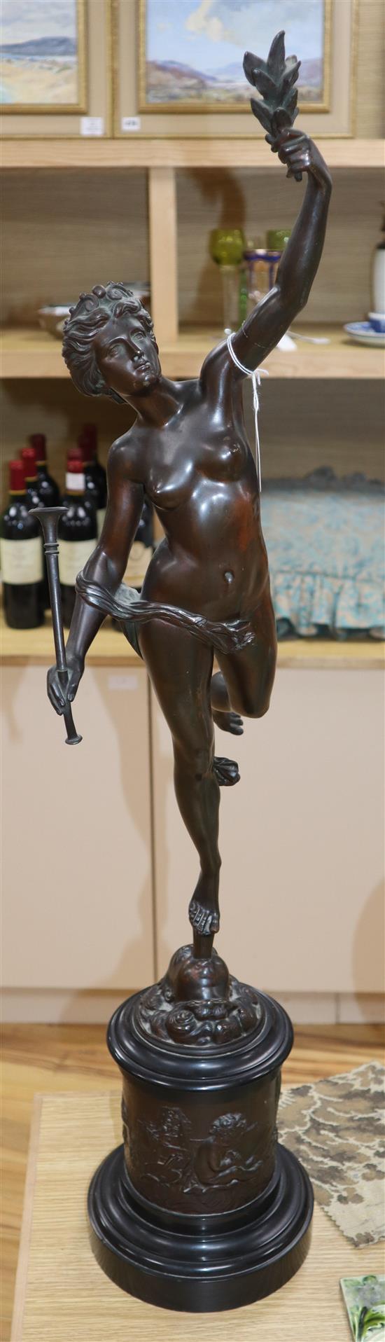 A 19th century bronze figure of Fortune, after Giambologna height 88cm